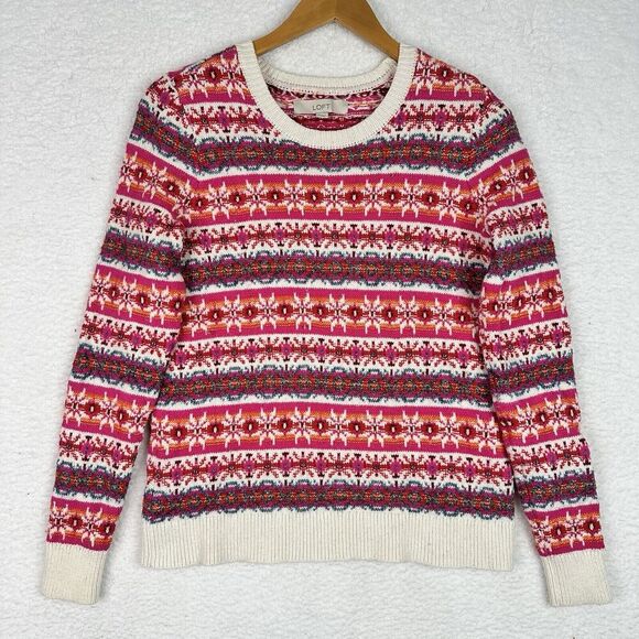 Loft Fair Isle Sweater Pink Multicolor Wool Blend Knit Women’s Medium‎ - Picture 11 of 11